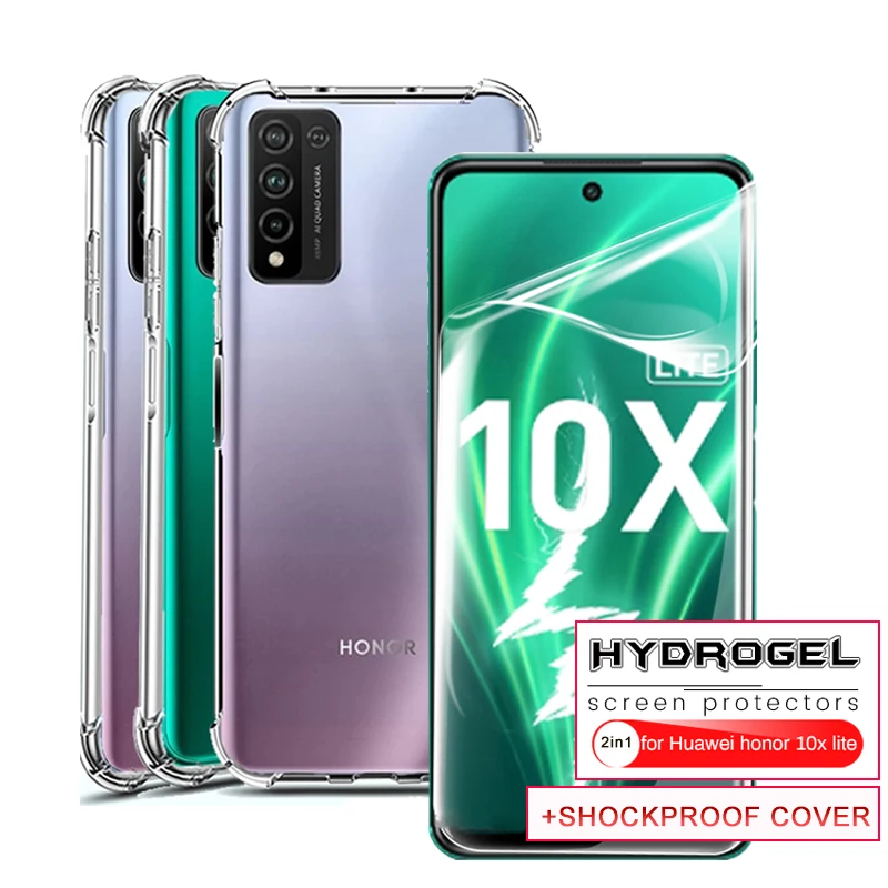 

Honor 10X lite 10Xlite Case Transparent Shockproof Full Cover Huawei Honor 10X Light 10 X Lite Hydrogel Film Screen Protector