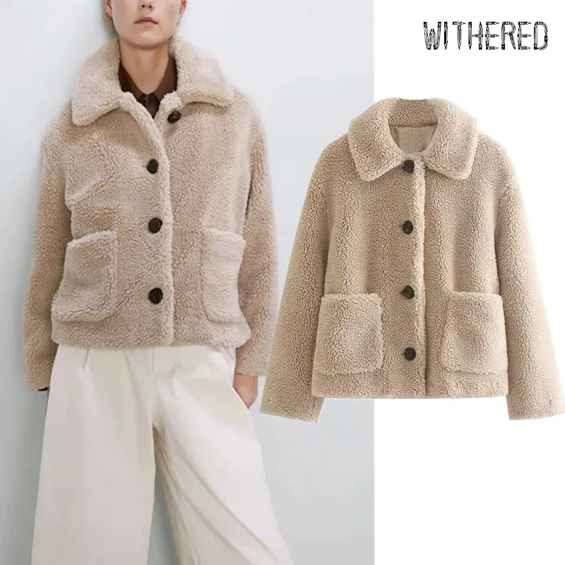 Увядшие зимние пальто Женские Английские высокие уличные винтажные однобортные флисовые ловли толстые теплые короткие куртки пальто женские топы
