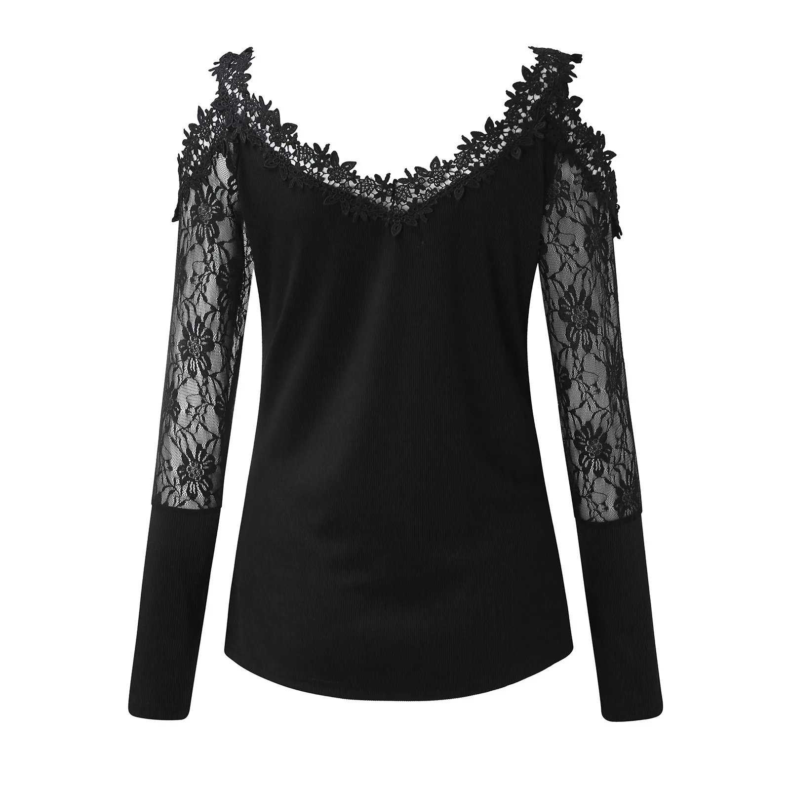 Fashion Off Shoulder Tunic Blouse Shirt Sexy Lace V-neck Tops Summer Casual Ladies Tops Female Women Long Sleeve Pullover