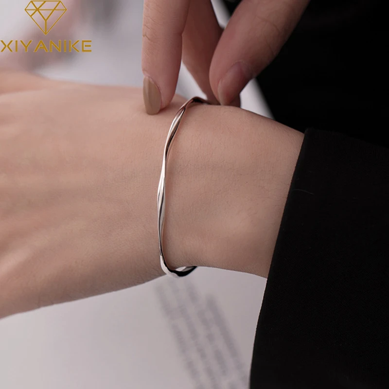 Silver Color Glossy Twisted Thin Bangle Female Open Minimalist Style Charm Jewelry Wedding Accessories In Stock bangle bracelet zirconia bangle snake bangle bracelet