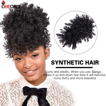 

Leeons Drawstring Kinky Curly High Puff Ponytail Synthetic Hair Extensions African American Hair Ponytail With Bangs 11 Colors