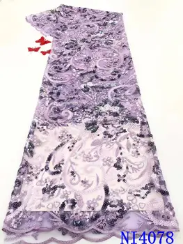 

2020 Sequin Lace Fabric Mesh Purple Color African Embroidery Sequence Nigerian French Party Latest High Quality Tulle ni4078
