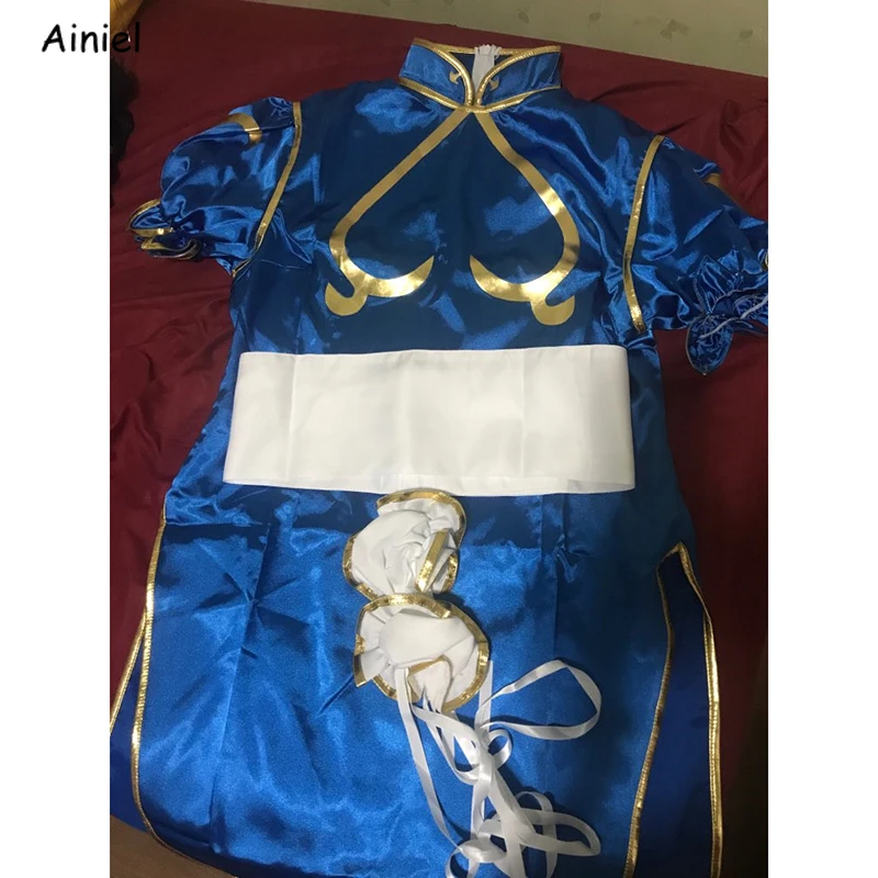Игры Chun Li Косплей Костюм Sutorito Faita синее сексуальное платье cheongsam пояс головные уборы костюмы на Хэллоуин платье для женщин девочек
