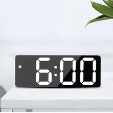 LED miroir écran réveil créatif horloge numérique commande vocale Snooze heure Date température affichage Rectangle/rond Style