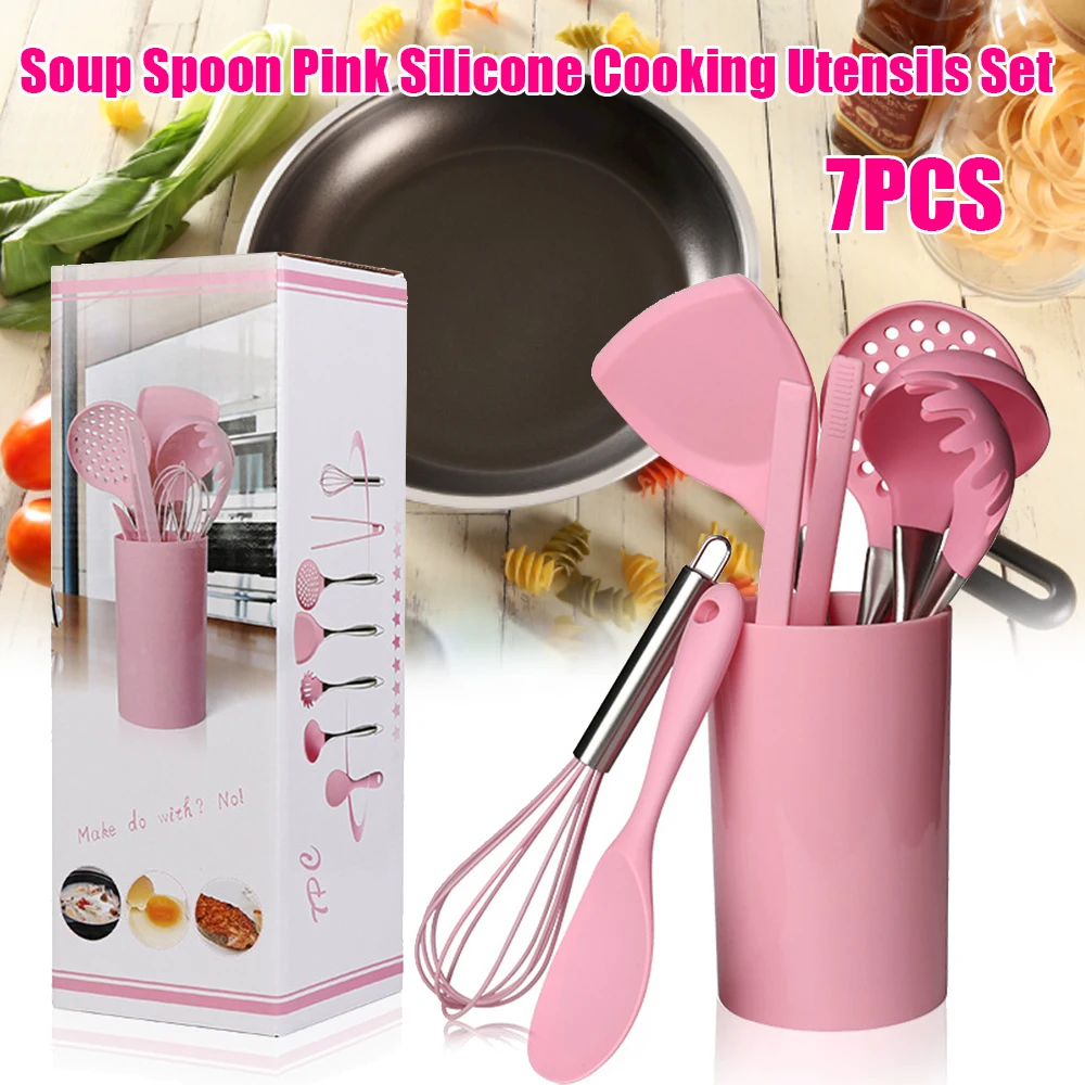 ピンクシリコーン調理器具セットノンスティックへらシャベル木製ハンドル調理ツールセット収納ボックスキッチンツール 調理器具セット Aliexpress