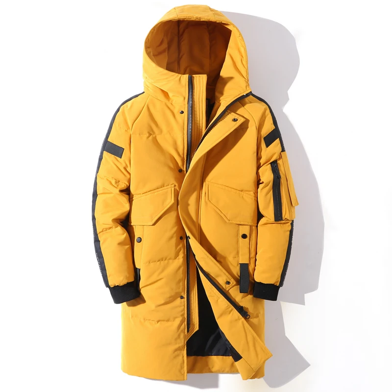 Long windproof and waterproof jacket for men filled with white duck feathers.-5
