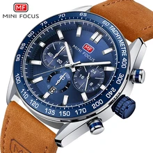 MINI FOCUS Reloj de pulsera de cuarzo para hombre, cronógrafo informal, resistente al agua, con espejo de cristal, luminoso, con calendario