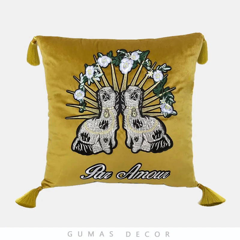 

Home retro ginger dog embroidery pillowcase hug pillowcase Cushion Cover Pillow Cover Pillowcase