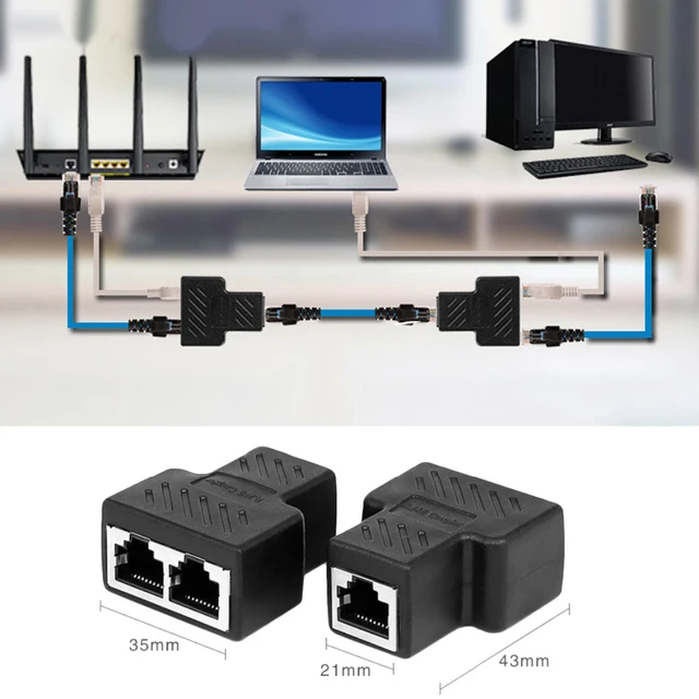 1 to 2 Way LAN Ethernet Network Cable Splitter Adapter RJ45 Female Splitter  Socket Connector Adapter For Laptop - AliExpress