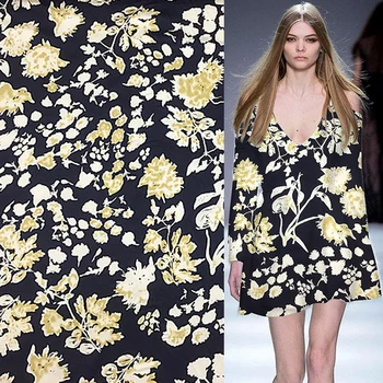 

Abstract floral print on blackground pure silk twill silk fabric natural silk fabric,STW132