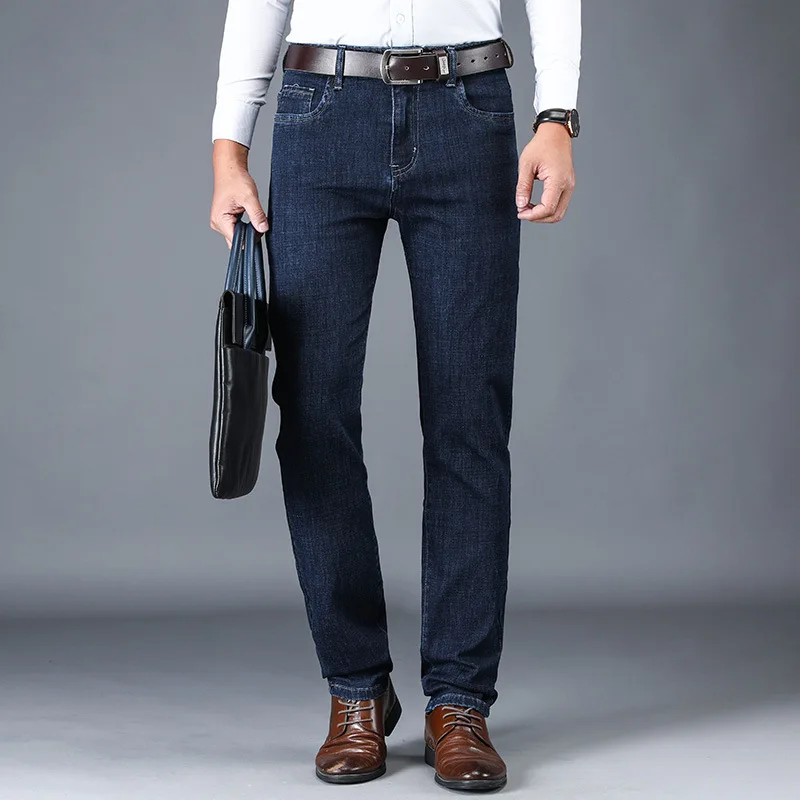 Autumn Winter Fashion Men Jeans High Quality Straight Elastic Casual Business Jeans Size 28-42 Denim Classical Smart Jeans Men