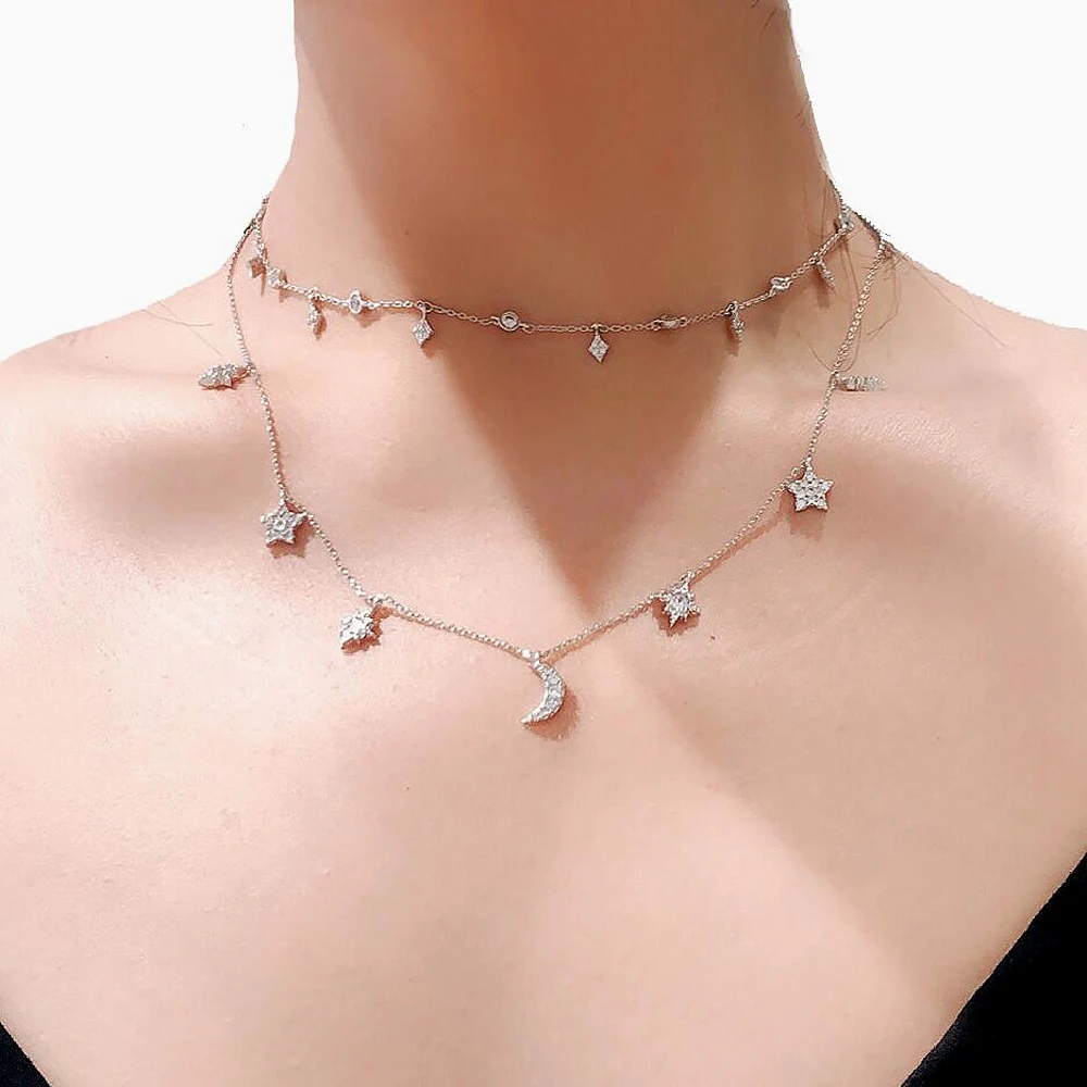 2019 new 925 sterling silver Jewelry Love moon star Necklaces & Pendants Chain Choker Necklace Collar Women Statement Jewelry