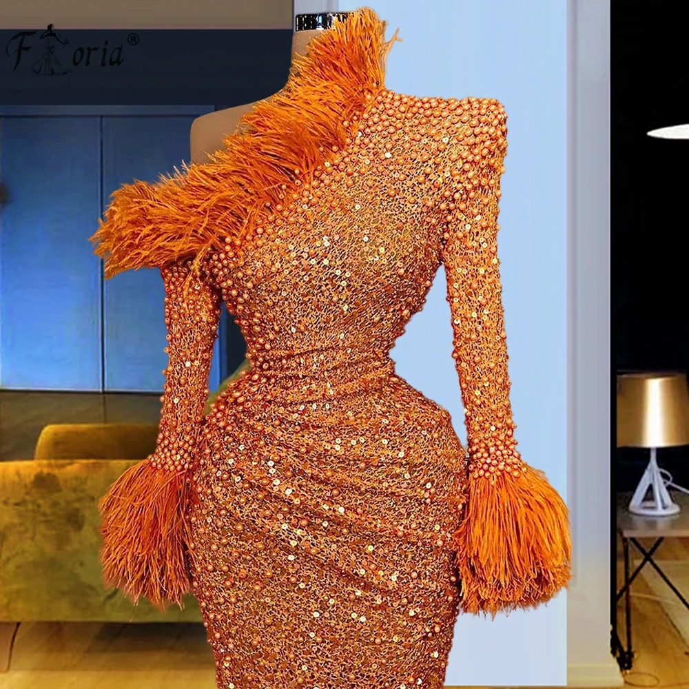 

Arabic One Shoulder Formal Mermaid Cocktail Dresses Long Sleeves Elegant Prom Dress Women Party Night Celebrity Dresses Robes