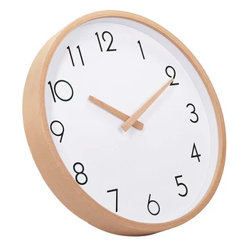 

12 Inch Round Wood Wall Clock With Hook Quartz Mute No Batteries Bedroom Decor Classroom 30x30cm 12x12 In Wooden Elegant