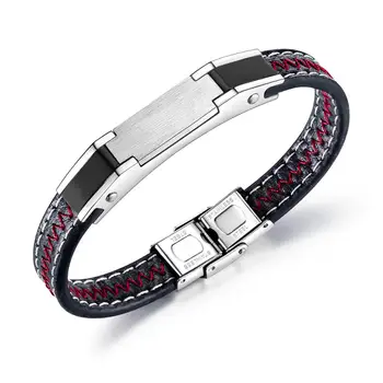 Pulsera de cuero negro punk para hombre, hebilla de acero inoxidable, accesorios de joyería, pulseras de cuero para hombre, regalo de novio