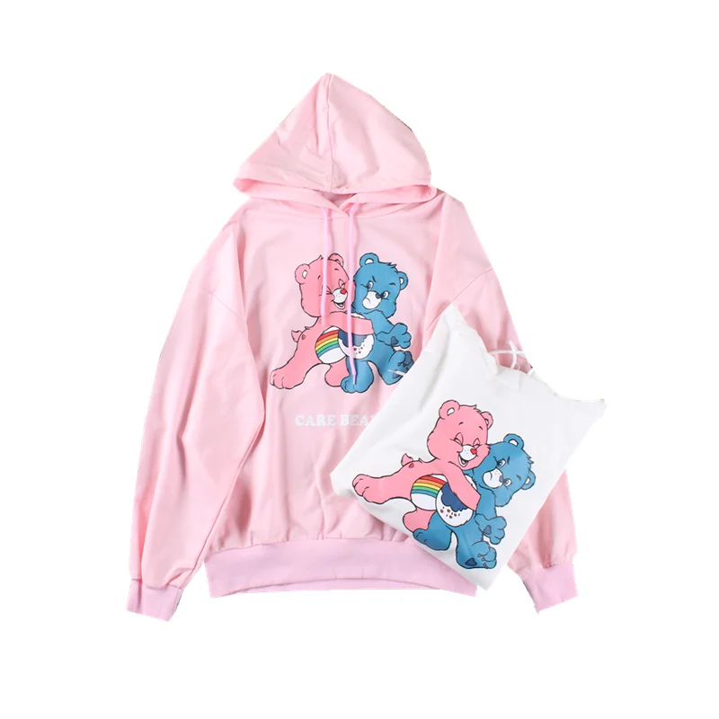 Японский Харадзюку мягкий рисунок с милым медведем и кулиской Kawaii милый Свитшот толстовки с длинными рукавами женские повседневные топы с капюшоном