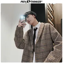 Privathinker клетчатое повседневное корейское шерстяное пальто для мужчин s короткое осень зима уличная Мужская куртка Большие размеры модные пальто