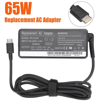 

For Lenovo 1pc Black 65W Type-C USB-C Laptop Charger AC Power Supply Adapter Compatible NoteBook
