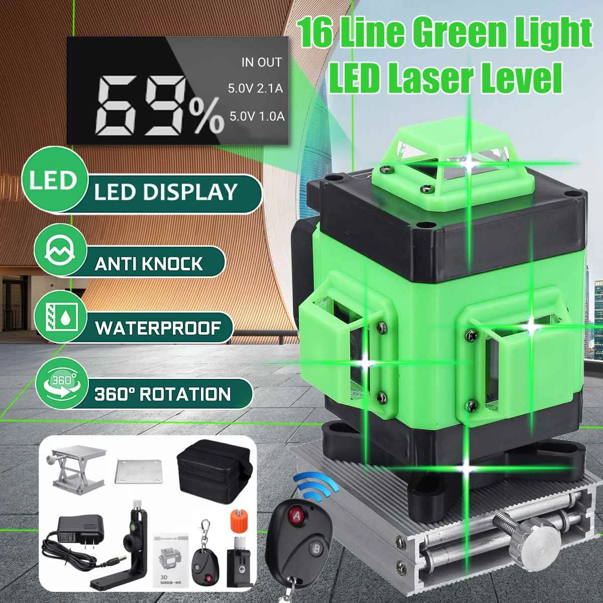 

16 Lines 3D Laser Level Level Self-Leveling 360 Horizontal And Vertical Cross Super Powerful Green Laser Level Digital Display