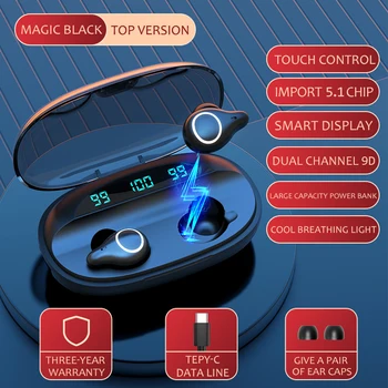 

2020 New LED Wireless Headphones Bluetooth V5.1 Earphone Earbuds 9D Stereo Noise Cancel Waterproof Headset Touch Control