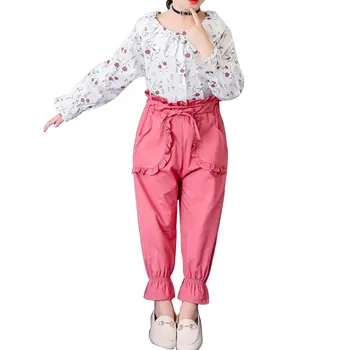 

Kid Girls Long Flare Sleeve Flower Pattern T-shirt Blouse+Pants Trousers With Pocket Outfits Set