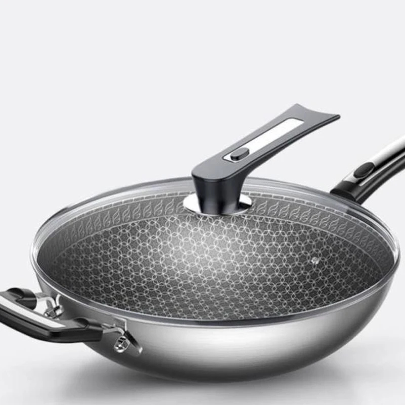 304 Stainless Steel Wok Non-stick Pan Less Smoke Multi-function Household Cooking Pot Induction Cooker Gas for | Дом и сад
