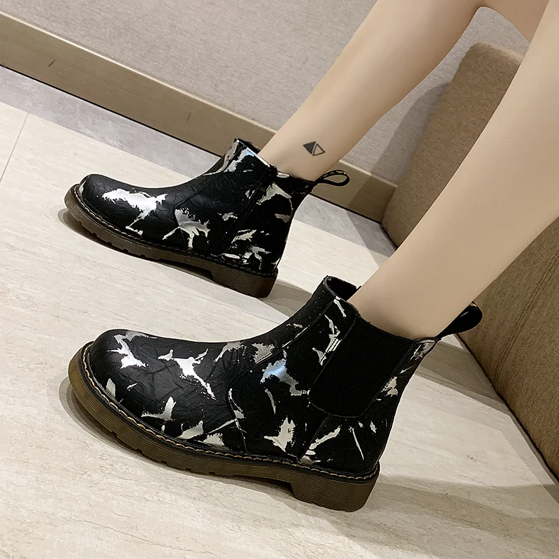 

women platform boots retro martin boots 2019 winter shoes Low Heel slip-on Short Booties ladies Waterproof non-slip
