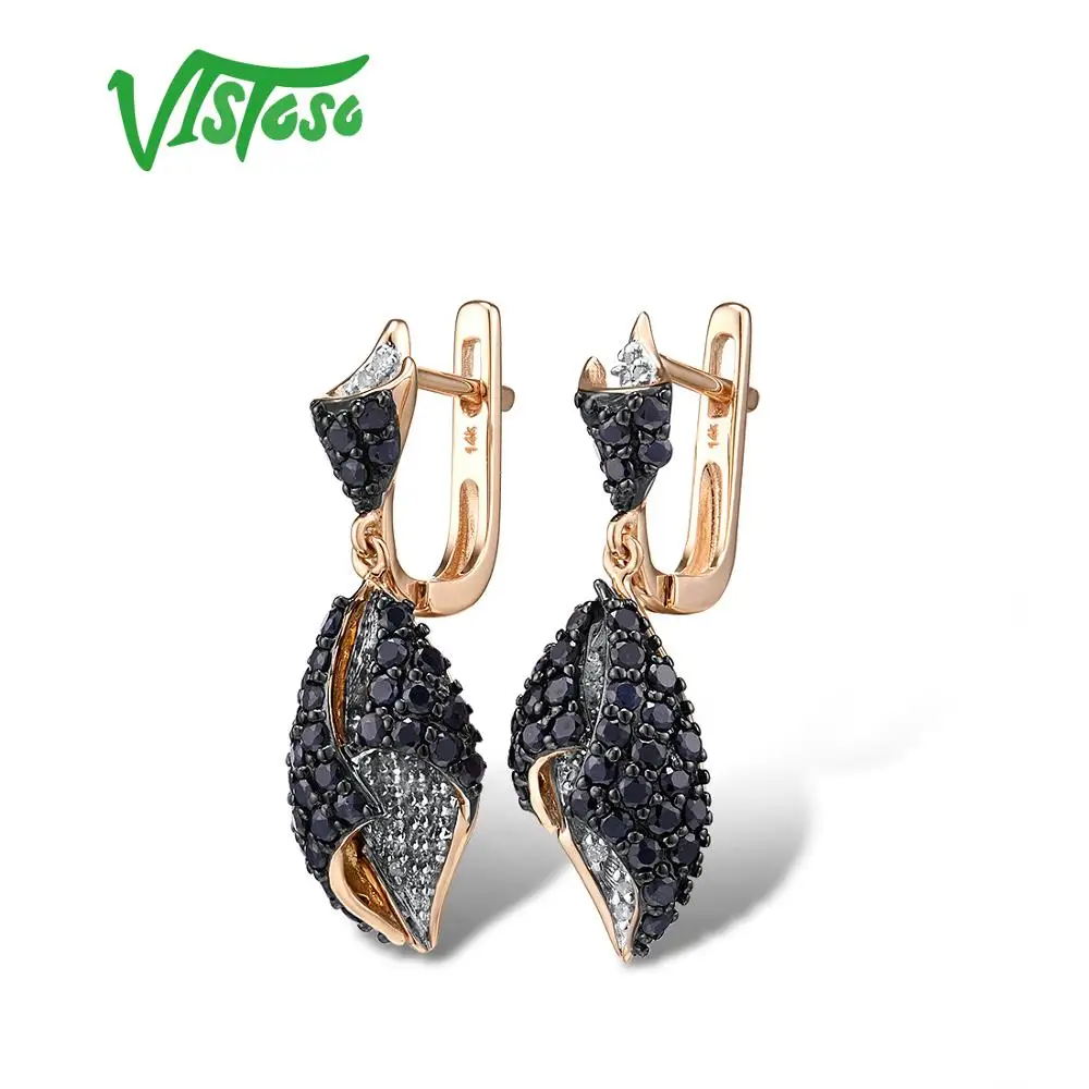 VISTOSO Gold Earrings For Women Genuine 14K 585 Rose White Gold Sparkling Diamond Blue Sapphire Drop Earrings Fine Jewelry 3