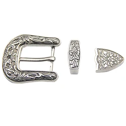 Vintage Retro Metal Belt Buckle Set - Antique Silver Finish for DIY Leather Craft and Accessories (Old silvery)
