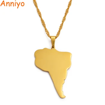 

Anniyo South America Continent Map Pendant Necklaces Gold Color Jewelry Gift Sudamerica/America do Sul Mapa #022721
