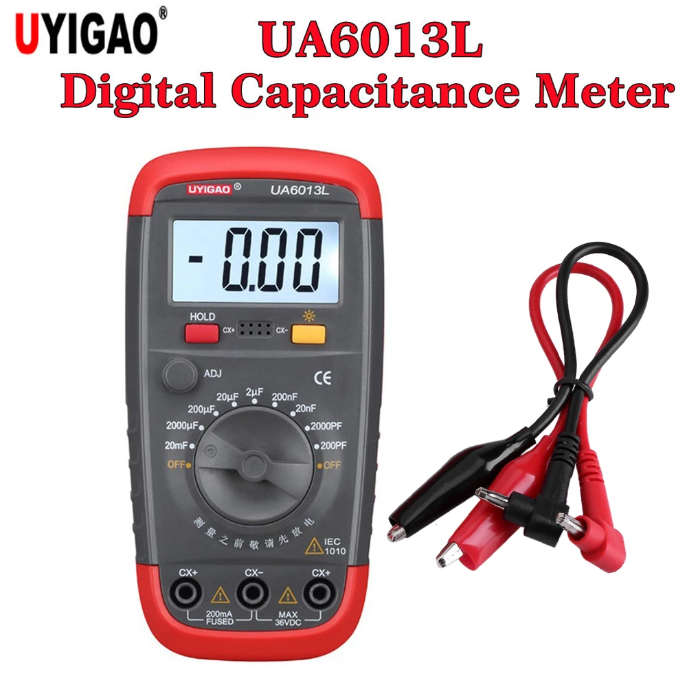 

UYIGAO UA6013L Professional Digital Capacitance Meter 200pF-20mF Capacitor Tester Data Retention Electronic Diagnostic Tool