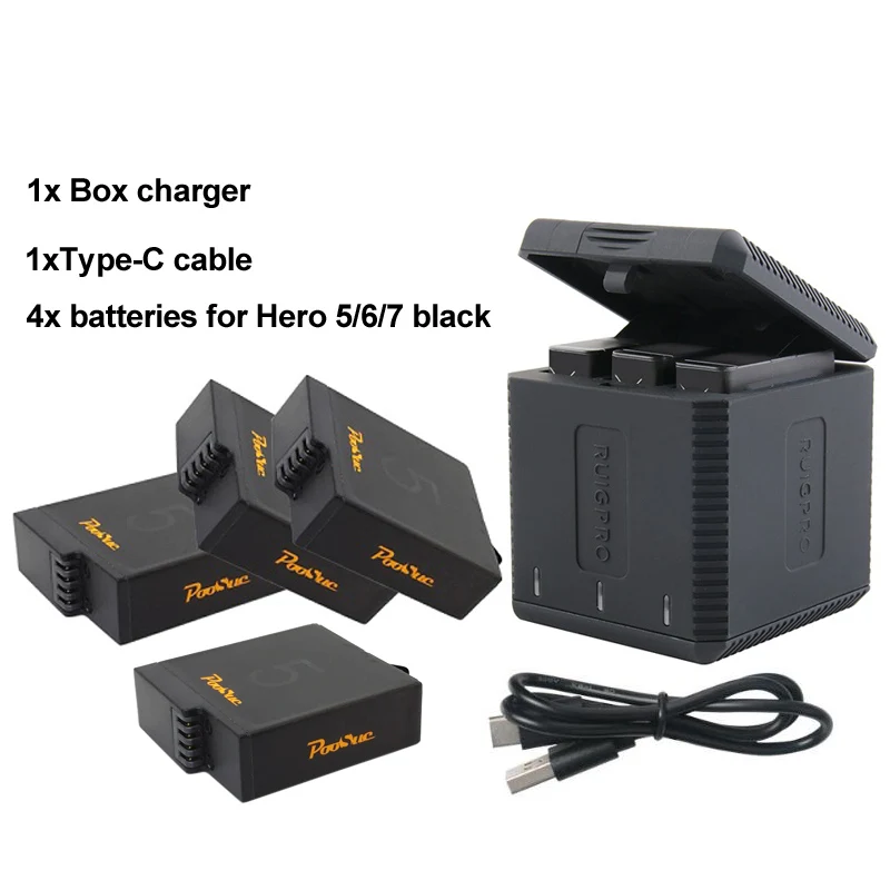 package 3 Go Pro Hero 6 аккумулятор и коробка для хранения зарядное устройство для GoPro Hero 8 7 черный аккумулятор Hero 5 батарея - Цвет: package 3