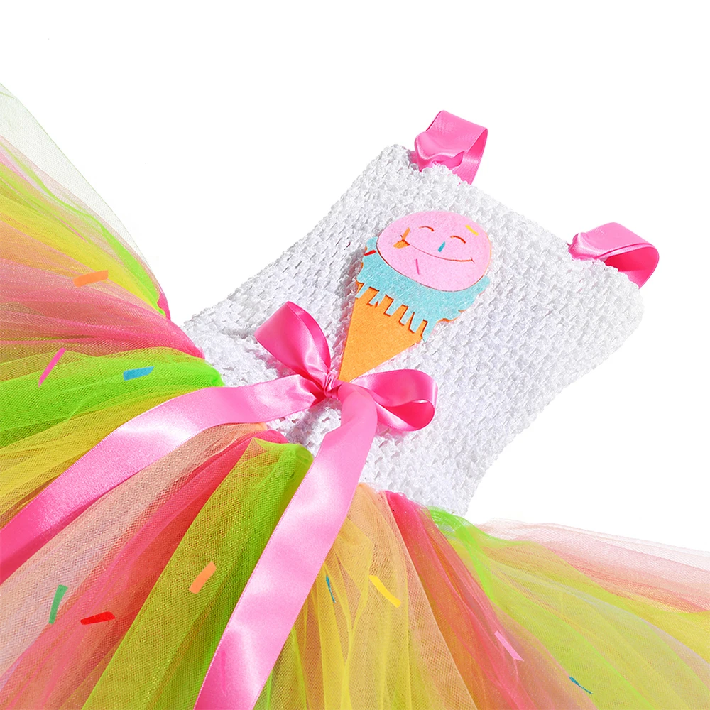 Милое детское платье-пачка для девочек с рисунком мороженого; яркие цвета радуги; Детские праздничные платья для девочек на День рождения; праздничный костюм на Хэллоуин