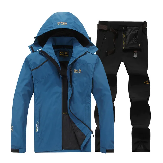 Спортивный костюм для женщин и мужчин походная куртка и походные брюки весна осень ветрозащитная водонепроницаемая куртка альпинистский спортивный комплект - Color: men009