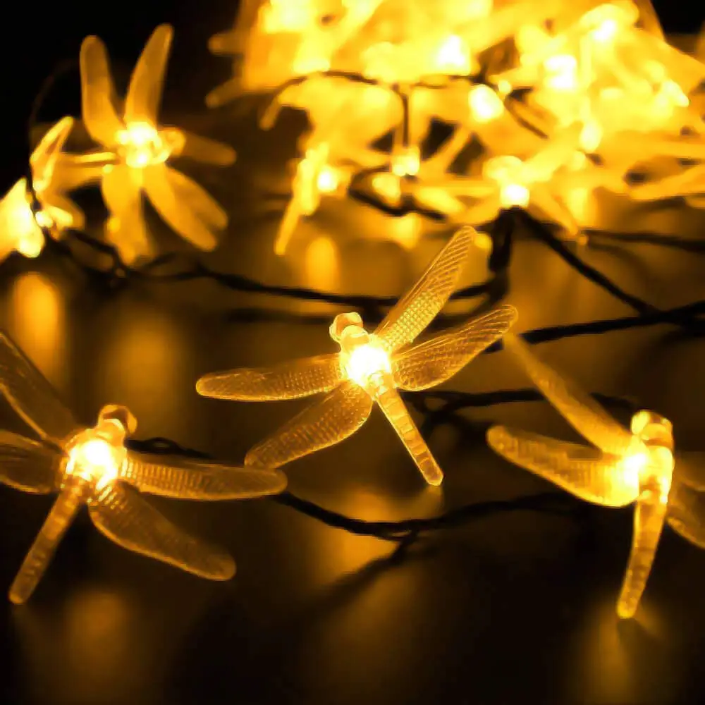 Солнечные Гирлянды 6 м 30LED в форме стрекозы водонепроницаемый сказочное украшение освещение для внутреннего/наружного, патио Рождественская вечеринка