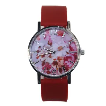 

Fashion Vintage Style Women Watch Flower Printed Round Dial Silicone Strap Analog Ladies Quartz Wrist Watches reloj mujer