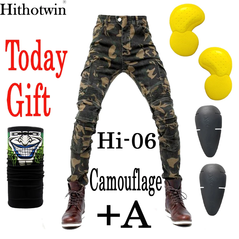 Мотоциклетные джинсы, Pantalones Motocicleta Hombre, джинсы с перьями, стандартная версия, брюки для езды на автомобиле, мужские мотоциклетные штаны - Цвет: Hi-06 Camouflage AH