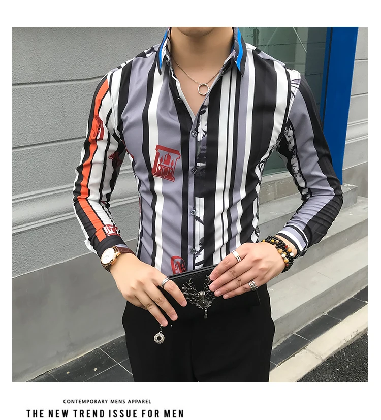 Рубашка в полоску для мужчин Camisa Social Masculina, приталенная Корейская мужская одежда, осенняя рубашка с длинными рукавами, Chemise Homme Manche Longue