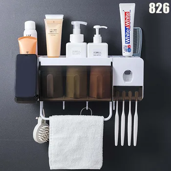 

Wall Mounted Toothbrush Holder Set with Cups Automatic Toothpaste Dispenser Bathroom Kit AC889