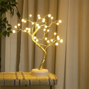 

LED Tree Light USB Battery Power Fire Tree Light Copper Wire Table Lamps Night Lights for Home Wedding Party Bar Christmas Decor