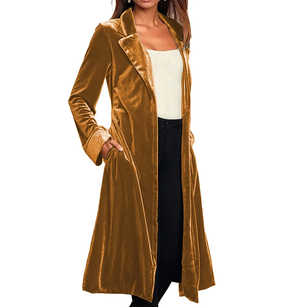 Бандажный женский плащ, повседневное длинное пальто, Кардиган с длинным рукавом, Золотое бархатное пальто, женская одежда, верхняя одежда, Пальто moda mujer