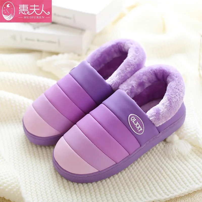 purple shoes Водонепроницаемая зимняя теплая обувь; женские и мужские домашние тапочки; Мягкие плюшевые Нескользящие домашние тапочки для влюбленных; женские шлепанцы; SH10301 - Цвет: purple shoes