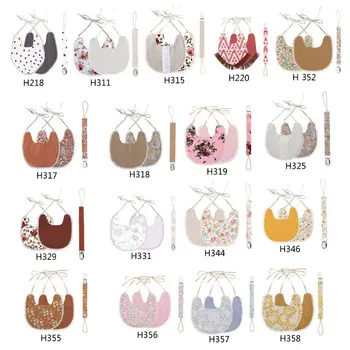 

Baby Pacifier Clip Chain Baby Cotton Linen Bib Set Perfect Newborn Shower Gift