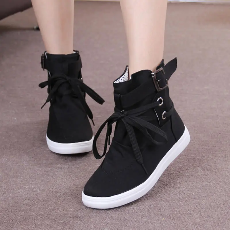 

Dropshipping 2019 HOT Autumn Women Boots Casual Canvas Shoes Woman Flats Solid Ankle Boots Black Grey Platform Shoes Woman