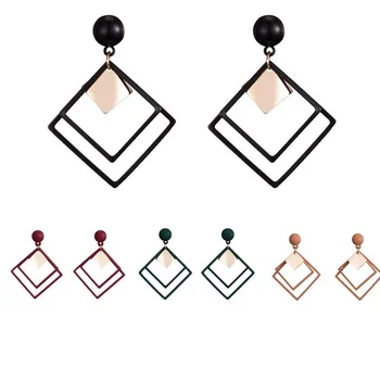 

SCE108 European and American rhombic alloy earrings Korean simple temperament long earrings