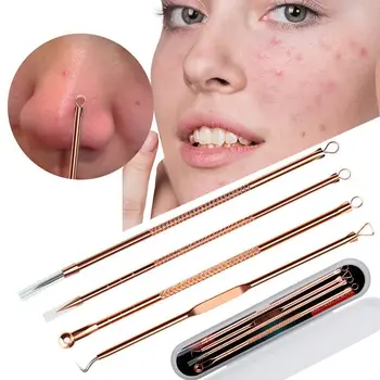 

4pcs/set Facial Comedone Blackhead Whitehead Extractor Acne Needles Rose Gold Pimple Remover Sets Nose Cleaner Skin Care Tools