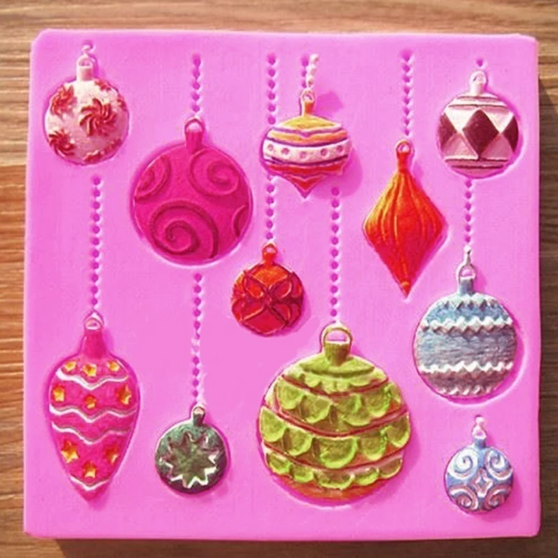 Christmas Ball Shape Silicone Mould Christmas Ornament Fondant Cake Mold Emboss Cutter Cake Craft DIY