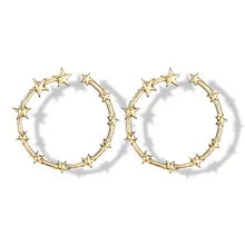 Серьги-кольца из сплава, золотая звезда, кольцо в форме петли, металлические серьги для девочек