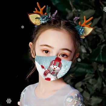 

Christmas Children Mask Cartoon Snowman Printed Funny Mouth Mask Reusable Washable Breathable Face Cover Masque Enfant Lavable