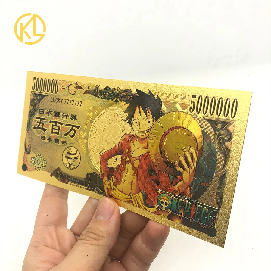 1 pc Japan Anime Cartoon One Piece 5000000 Yen Gold Plated Plastic Banknote Cards Tikets for Classic Collection | Дом и сад